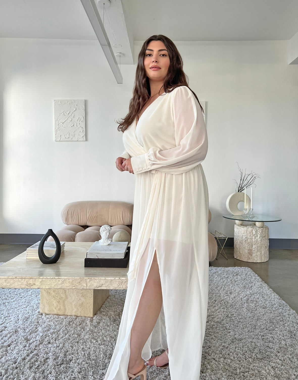 Plus Size Chiffon Long Sleeve Maxi Dress