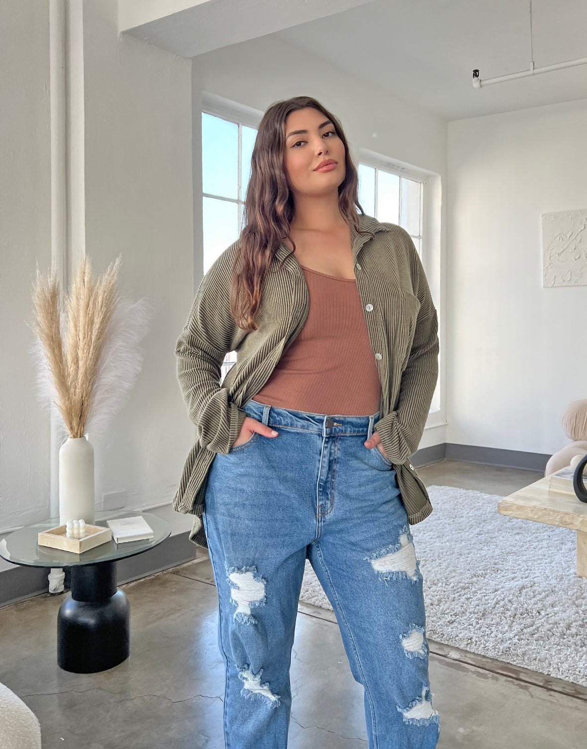 Plus Size Comfy Knit Button Up Shirt