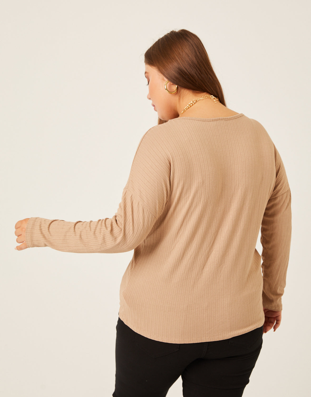 Plus Size Rib Knit Long Sleeve Top