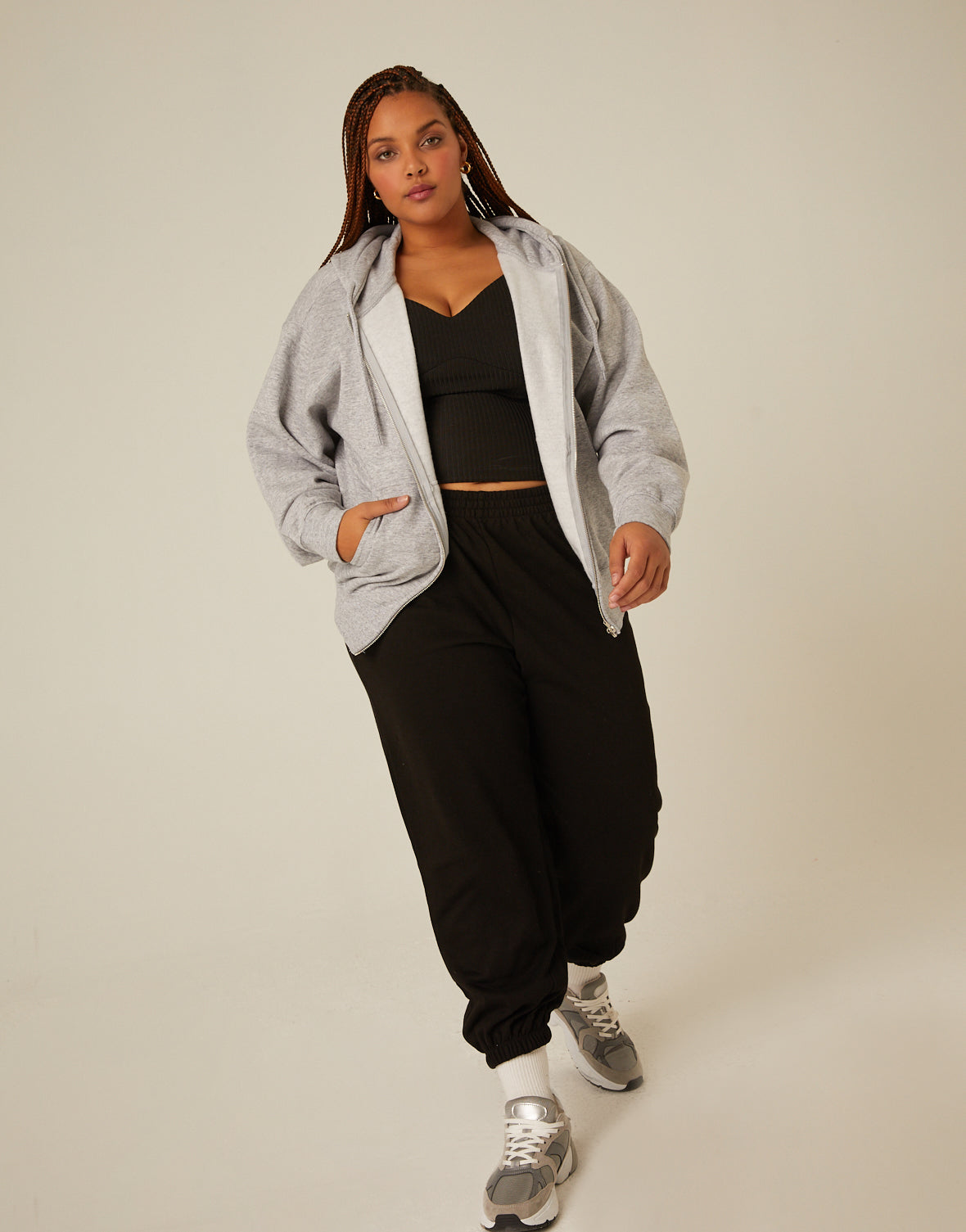 Plus Size Zip Front Hoodie Sweatshirt