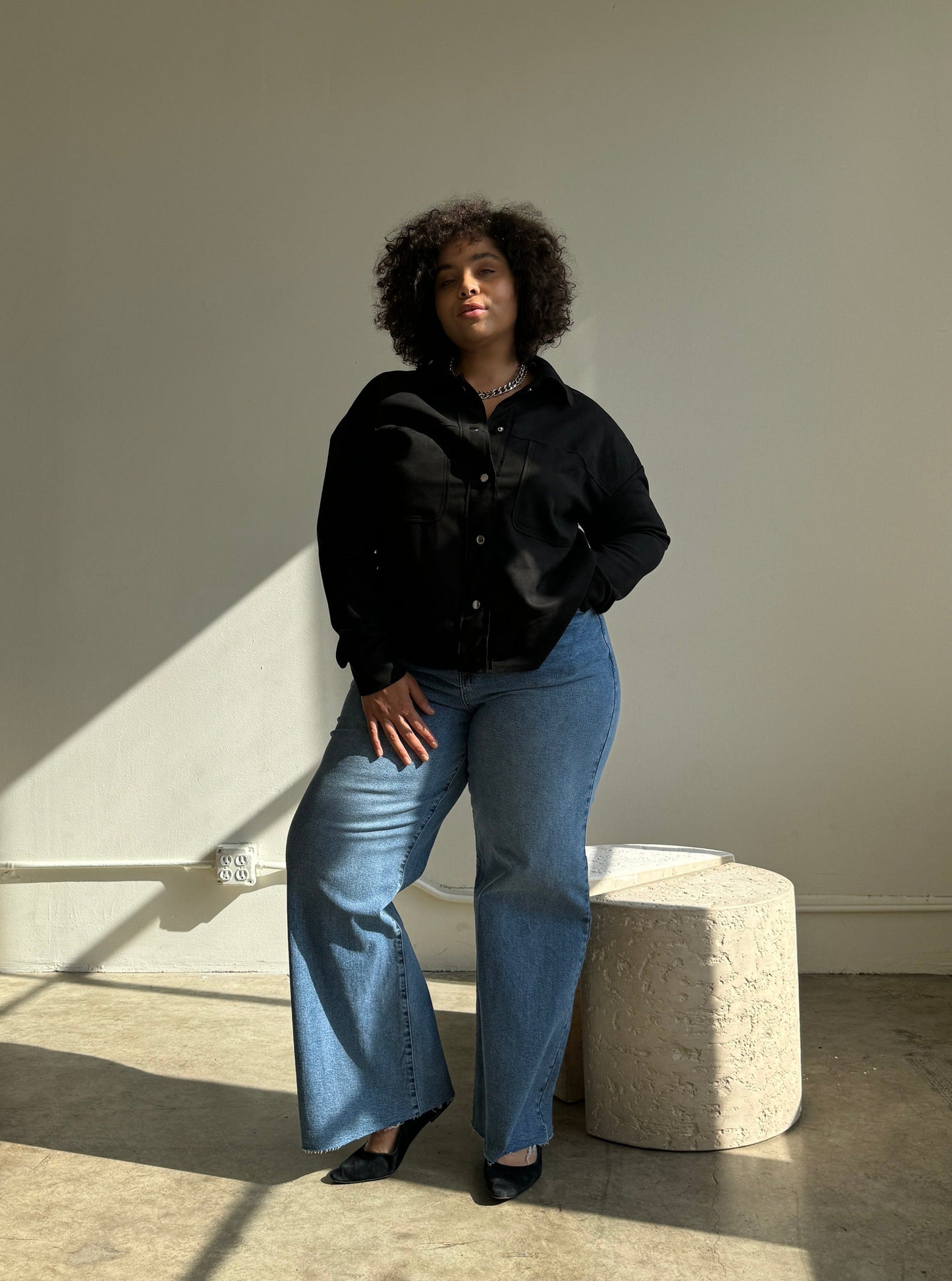 Plus Size Button Down Suede Jacket
