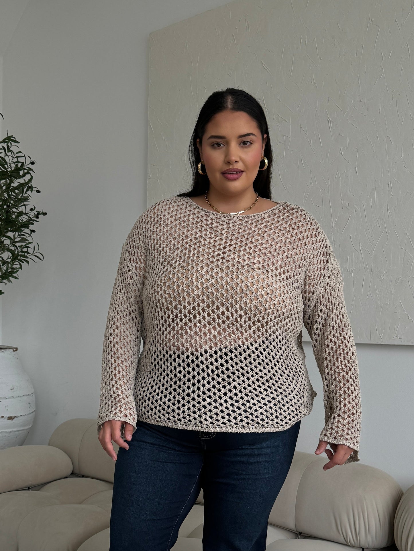 Plus Size Crochet Knit Top