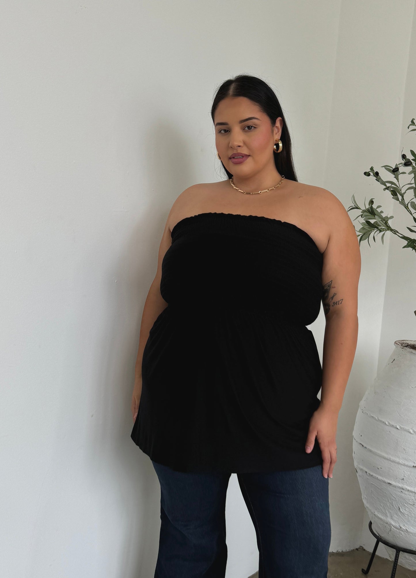 Plus Size Smocked Baby Doll Top