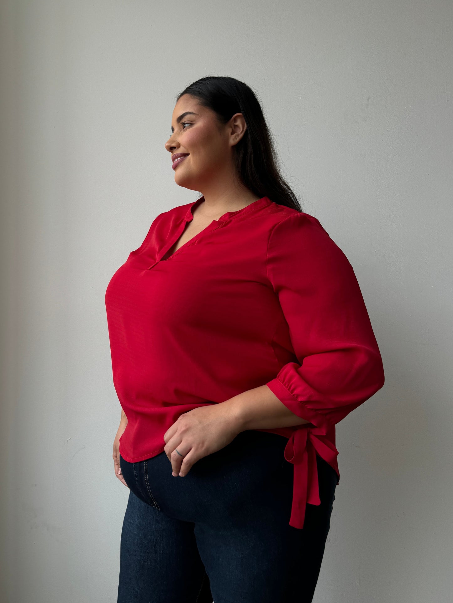 Plus Size Split Neck Flowy Blouse