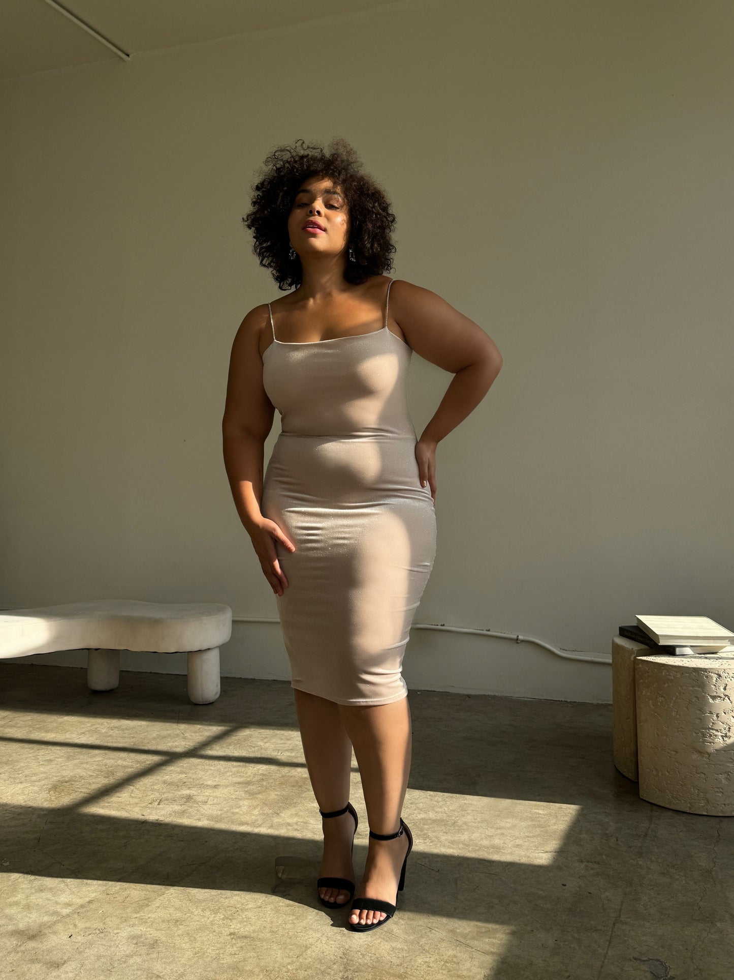 Plus Size Crystal Strap Sparkle Midi Dress