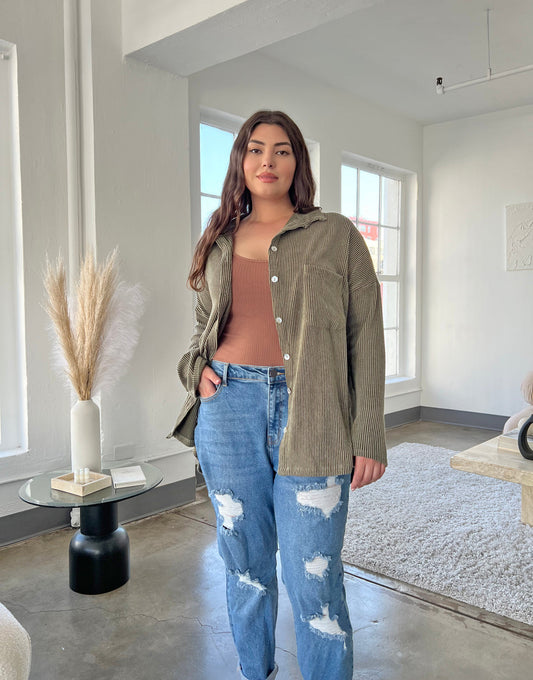Plus Size Comfy Knit Button Up Shirt