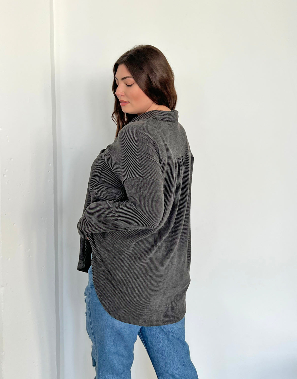 Plus Size Comfy Knit Button Up Shirt