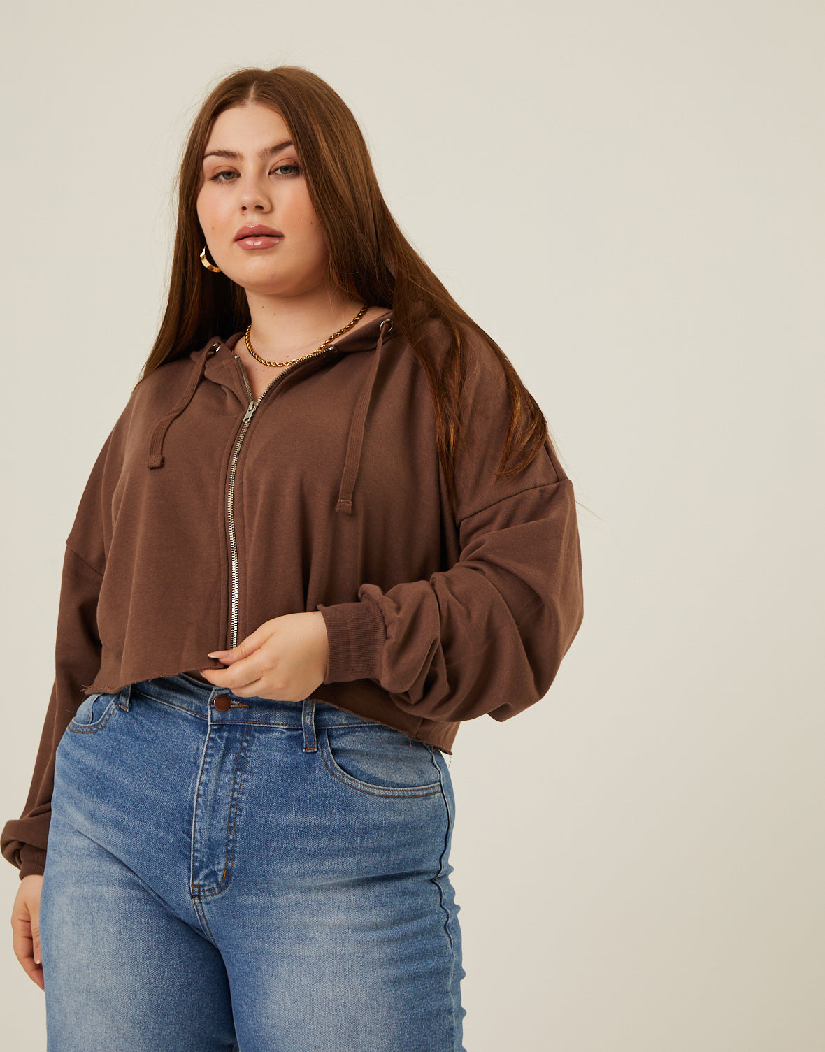 Plus Size Lightweight Zip Up Hoodie
