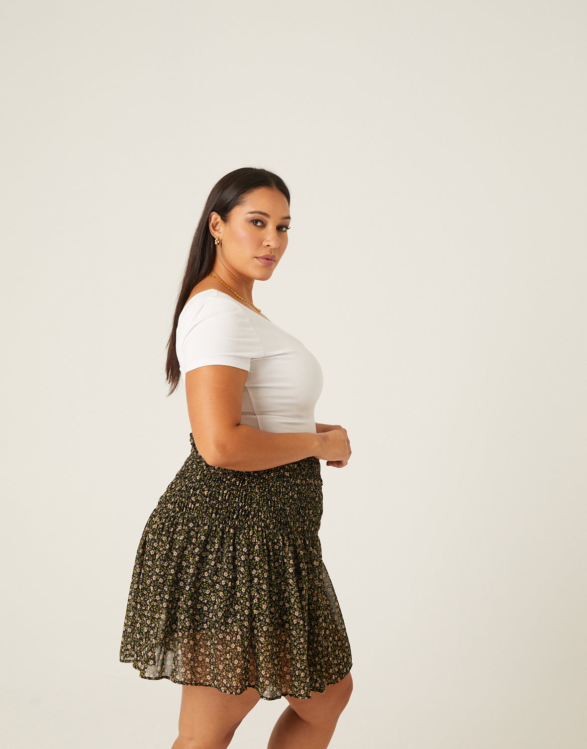 Plus Size Smocked Waist Floral Skirt