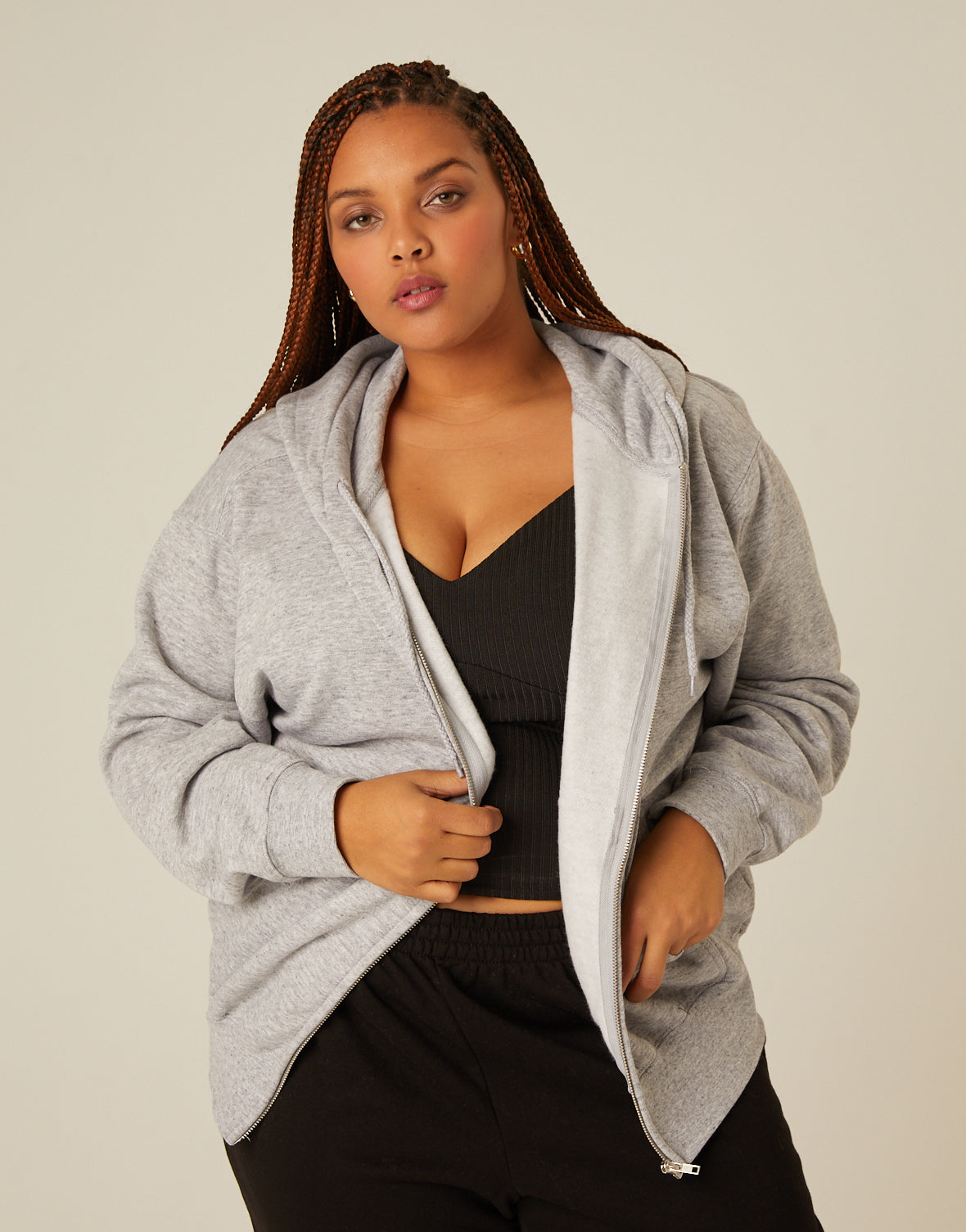 Plus Size Zip Front Hoodie Sweatshirt