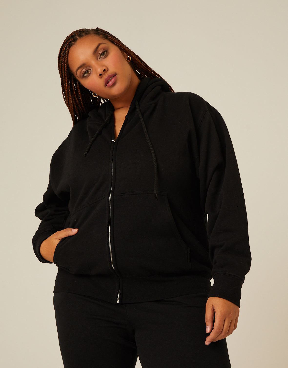 Plus Size Zip Front Hoodie Sweatshirt