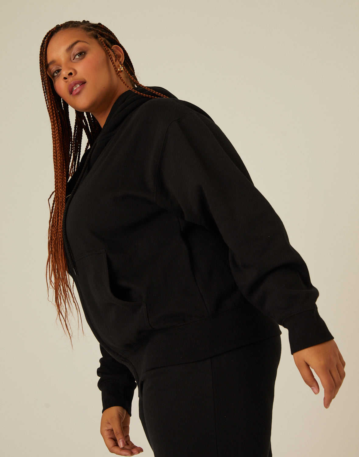 Plus Size Zip Front Hoodie Sweatshirt