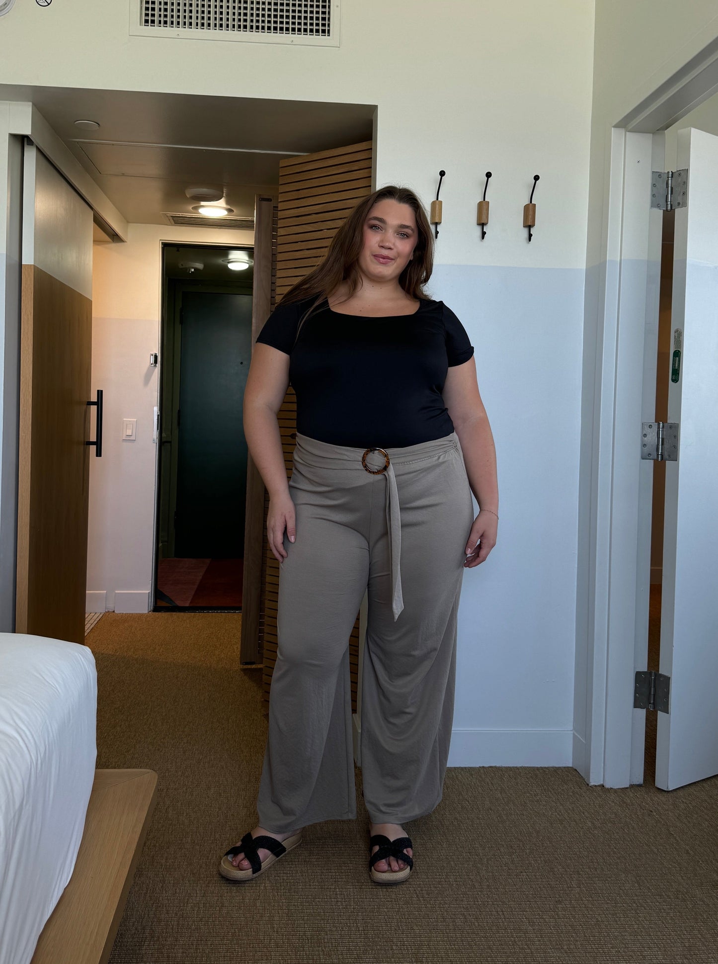 Plus Size Belted Wide Leg Pants