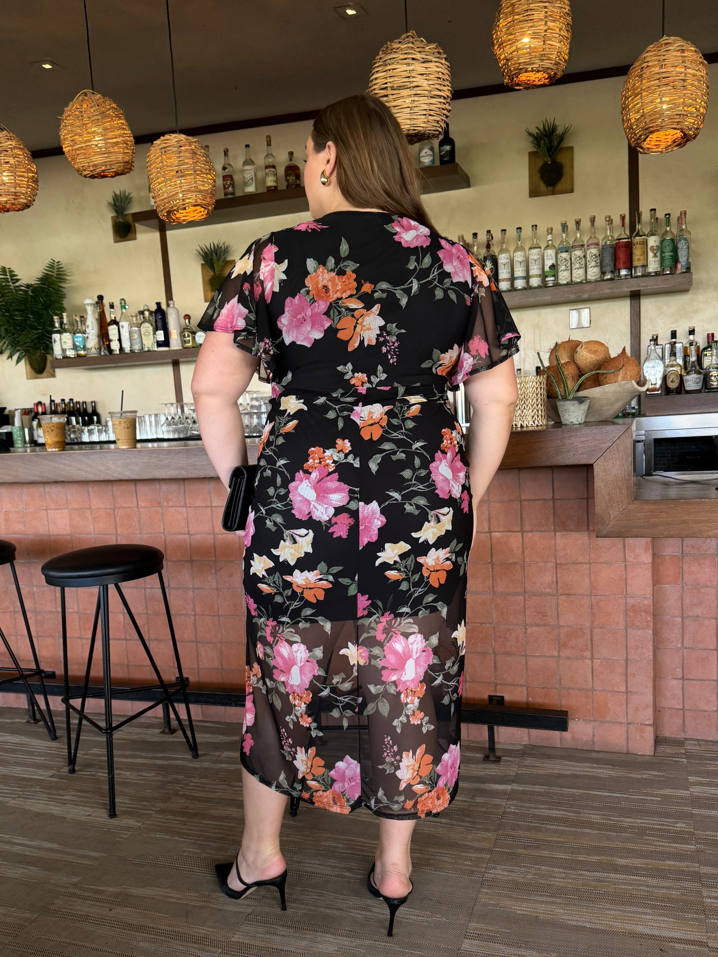 Plus Size Floral Print Mesh Dress