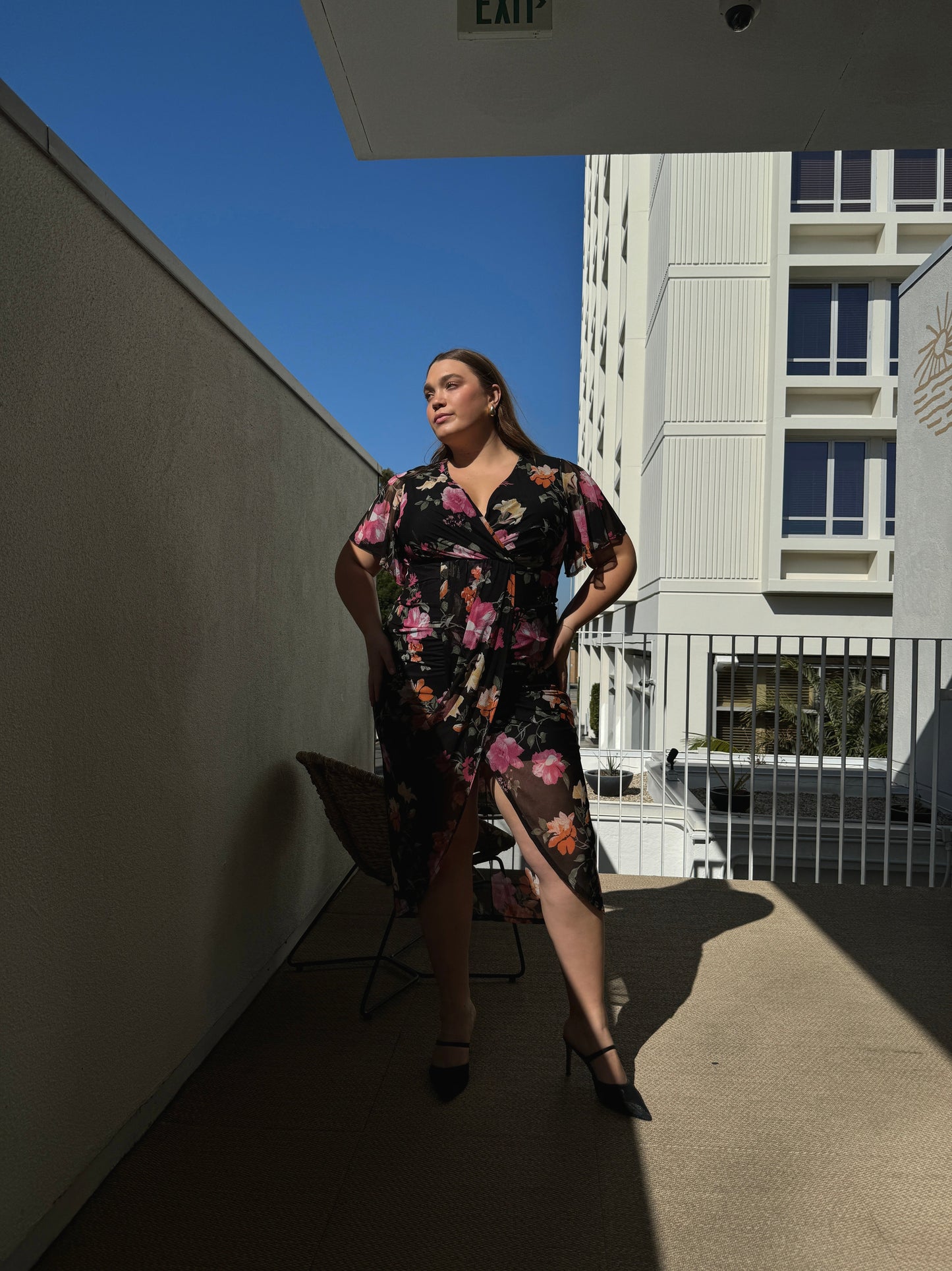 Plus Size Floral Print Mesh Dress