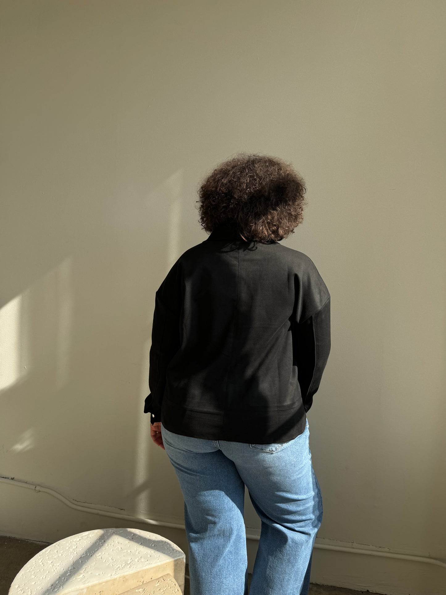 Plus Size Button Down Suede Jacket