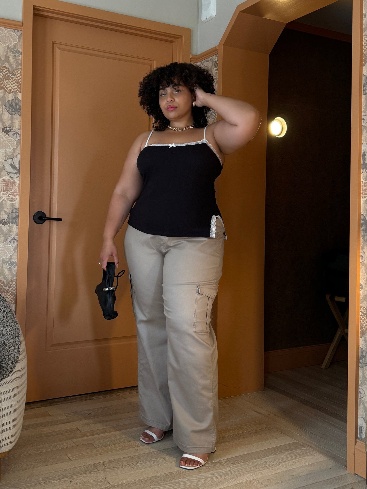 Plus Size Contrast Lace Trim Ribbed Cami
