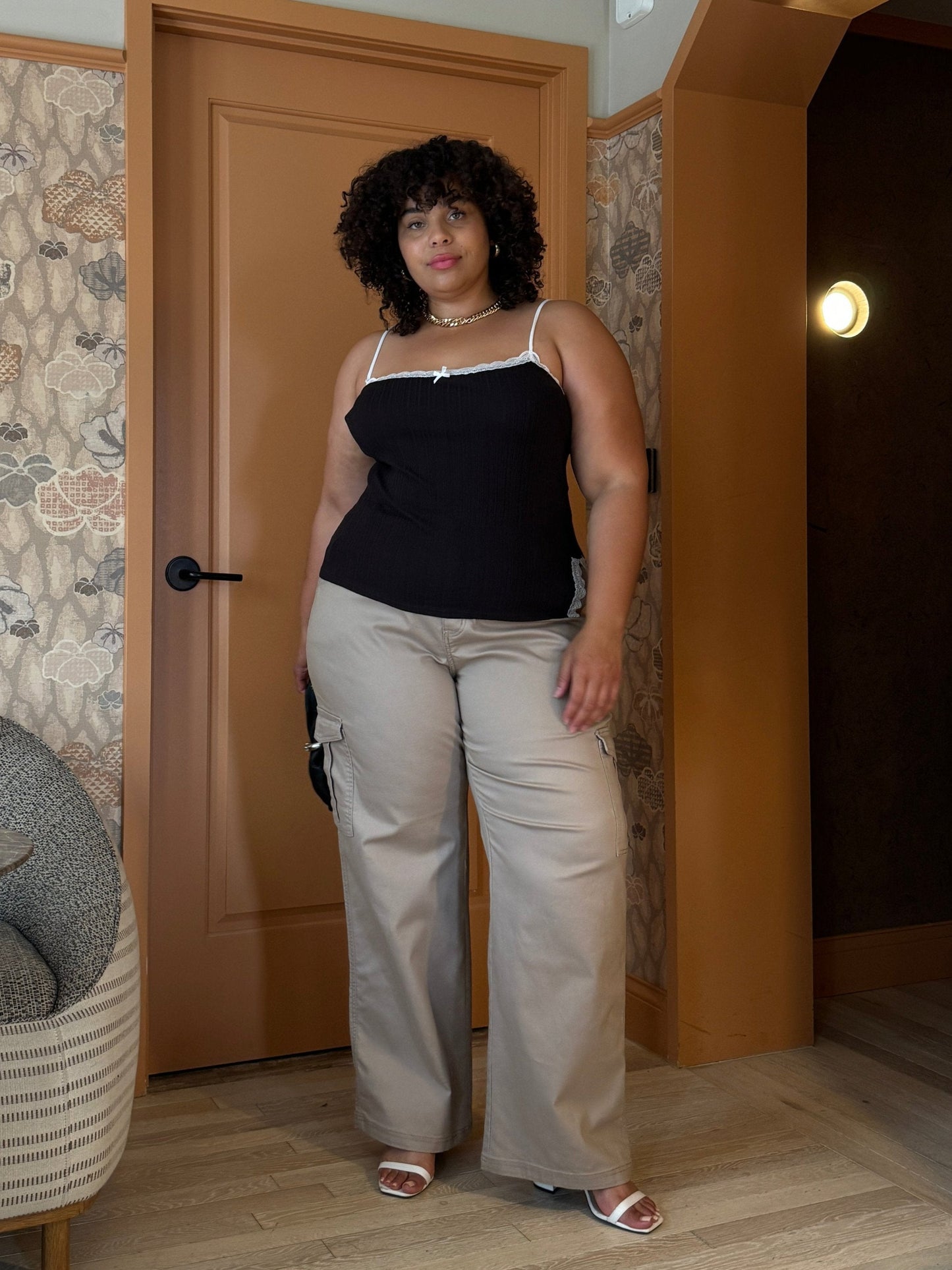 Plus Size Contrast Lace Trim Ribbed Cami