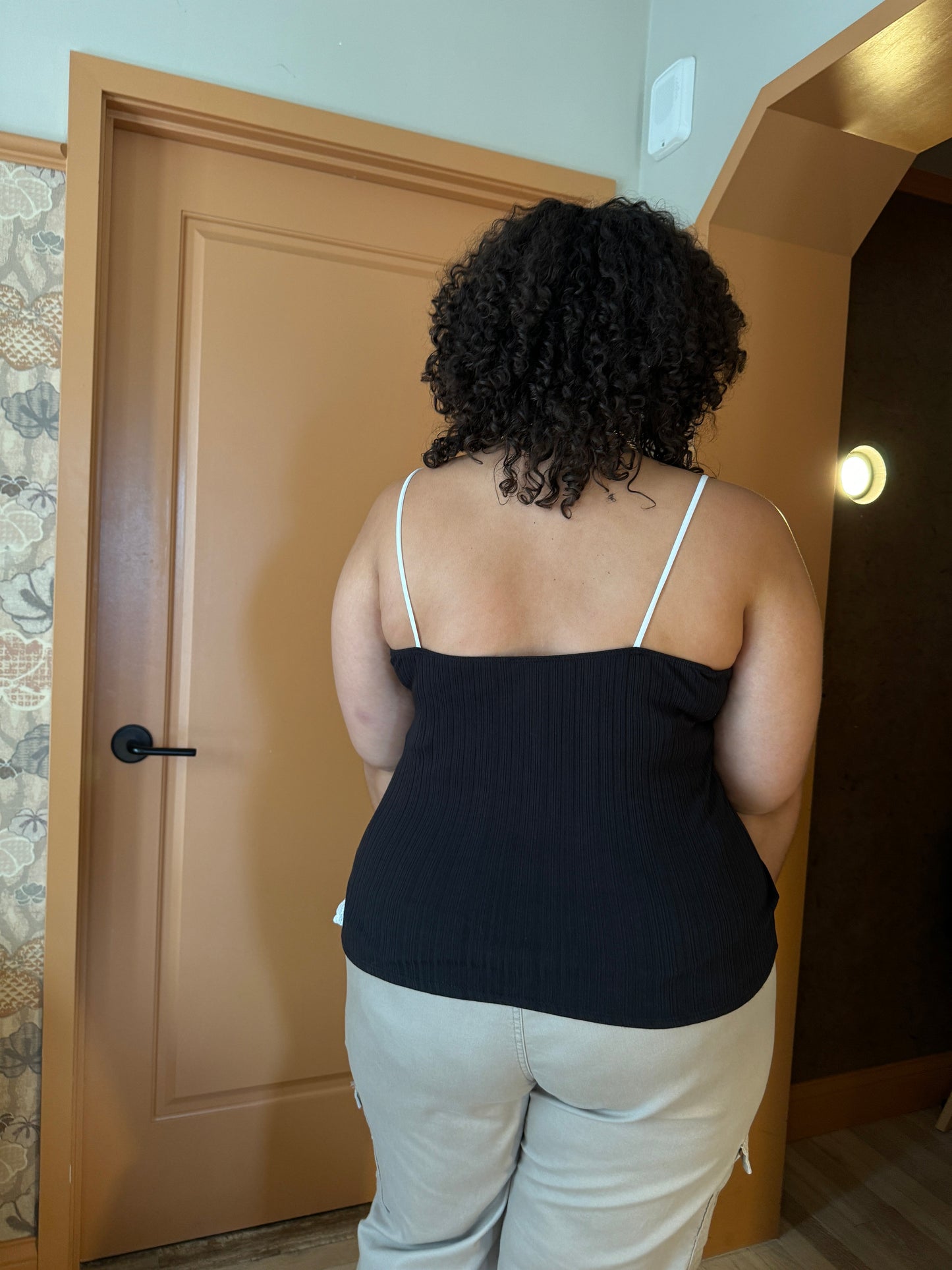 Plus Size Contrast Lace Trim Ribbed Cami