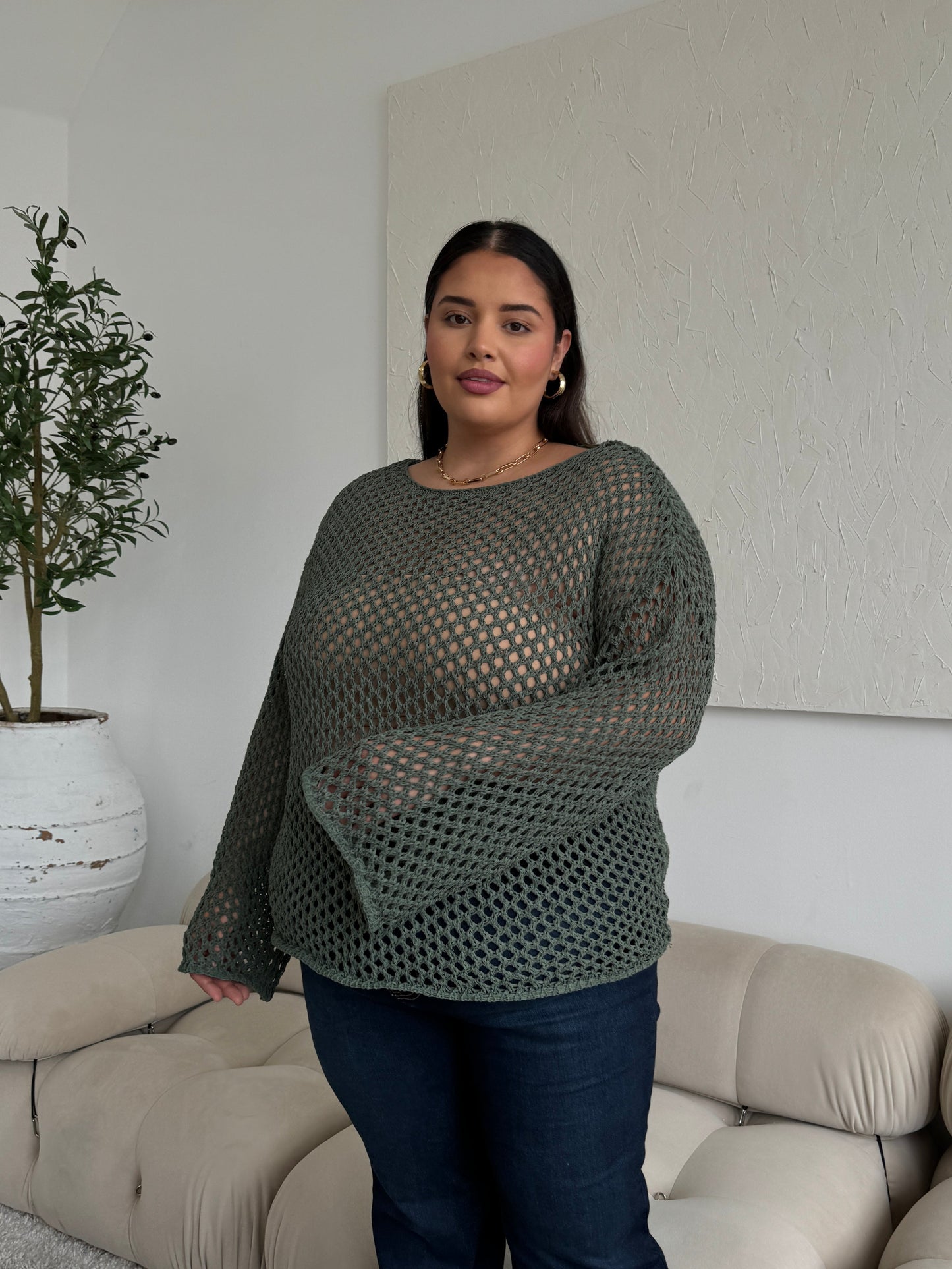 Plus Size Crochet Knit Top