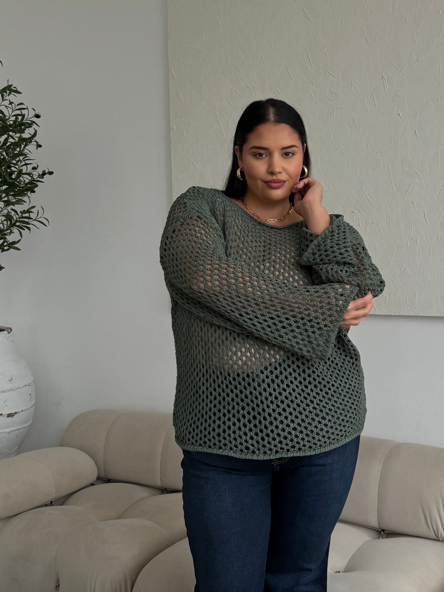 Plus Size Crochet Knit Top
