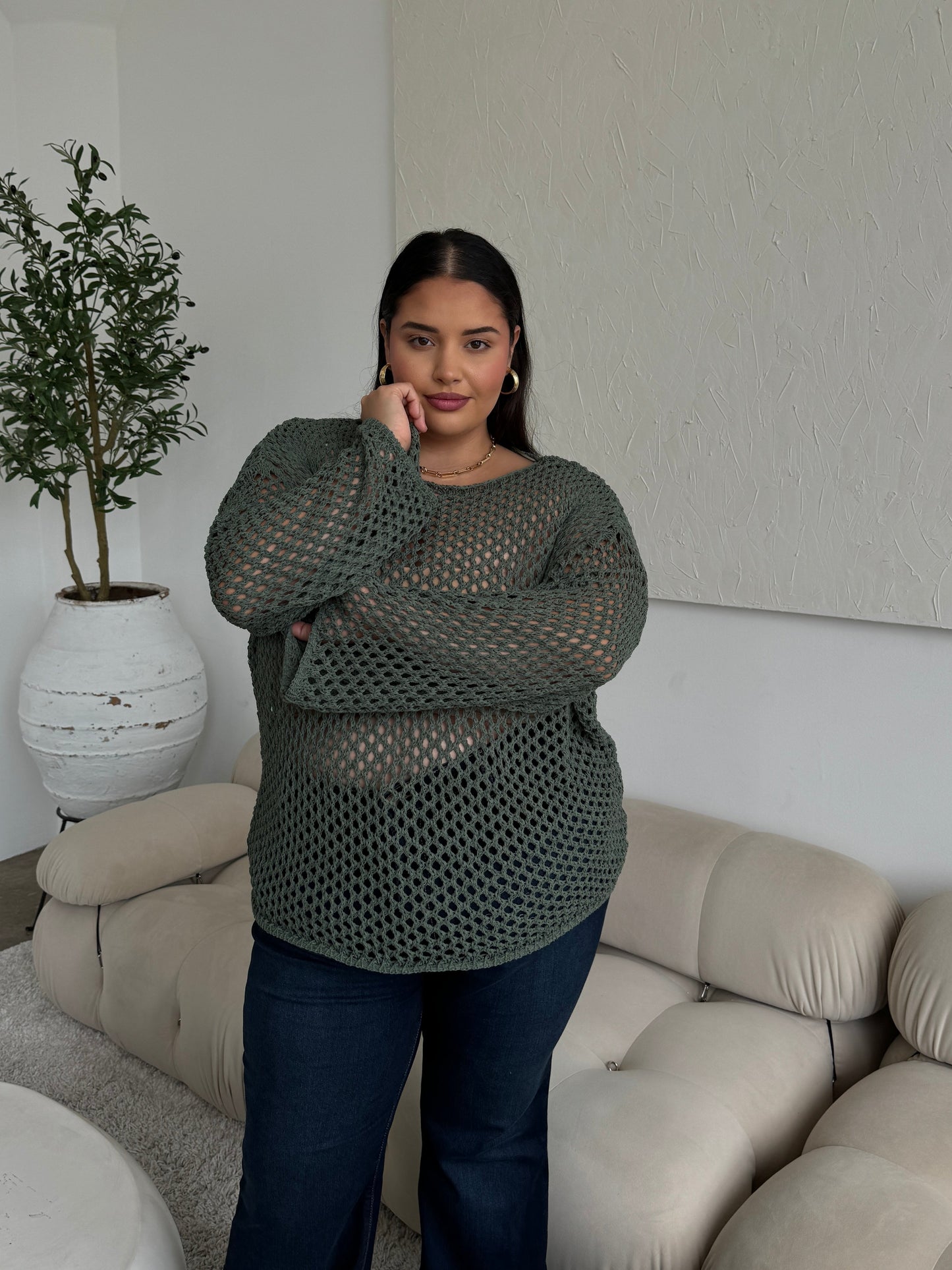Plus Size Crochet Knit Top