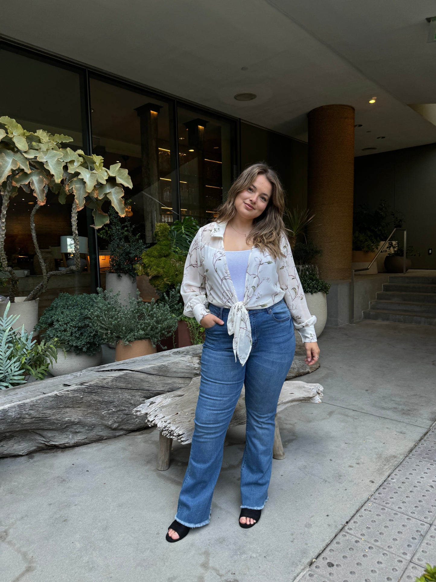 Plus Size Floral Tie Front Wrap Top
