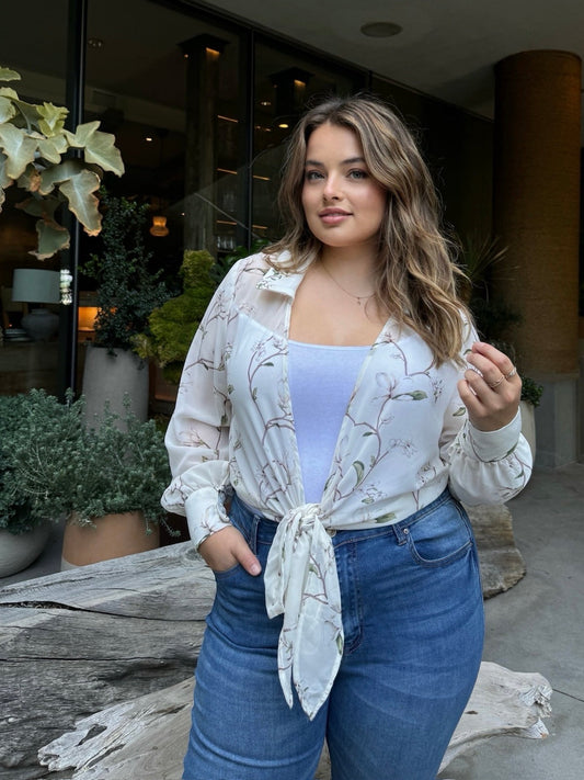 Plus Size Floral Tie Front Wrap Top