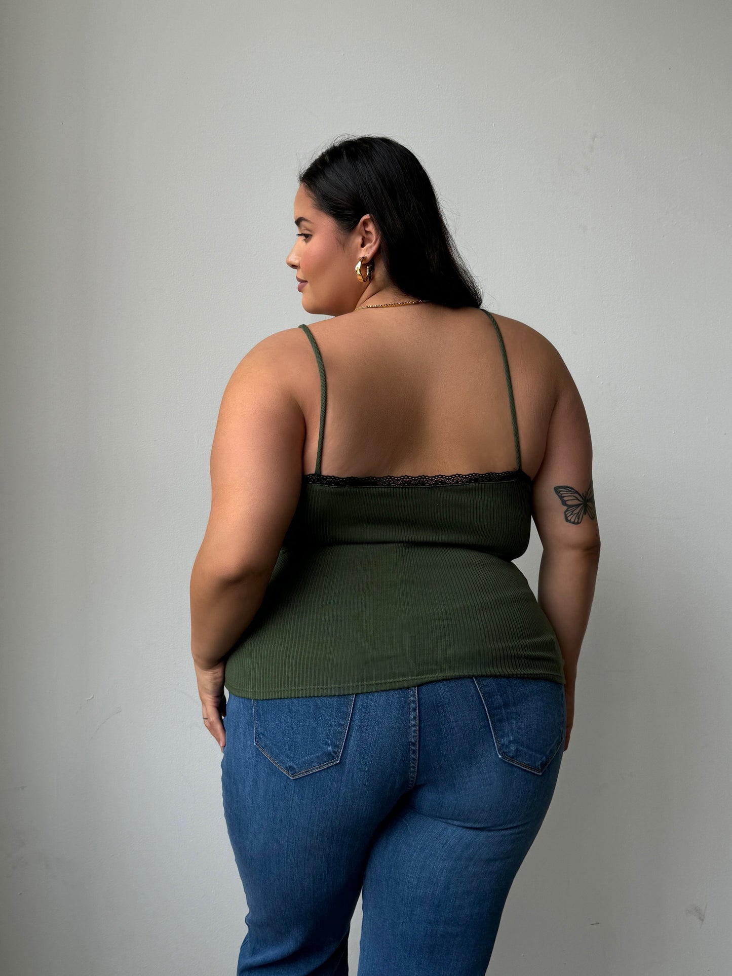 Plus Size Lace And Bow Ribbed Strap Top