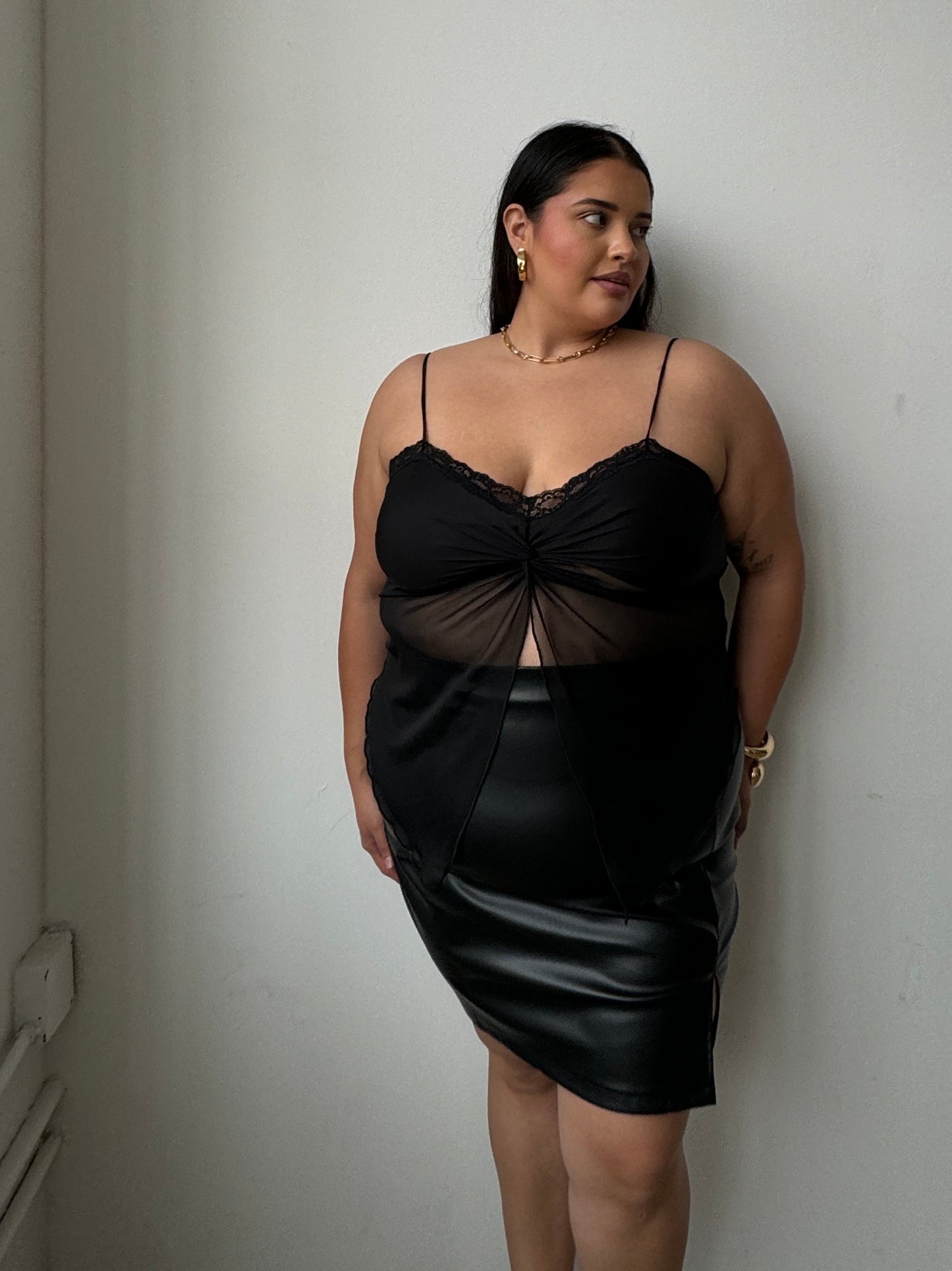 Plus Size Lace Open Front Twist Top