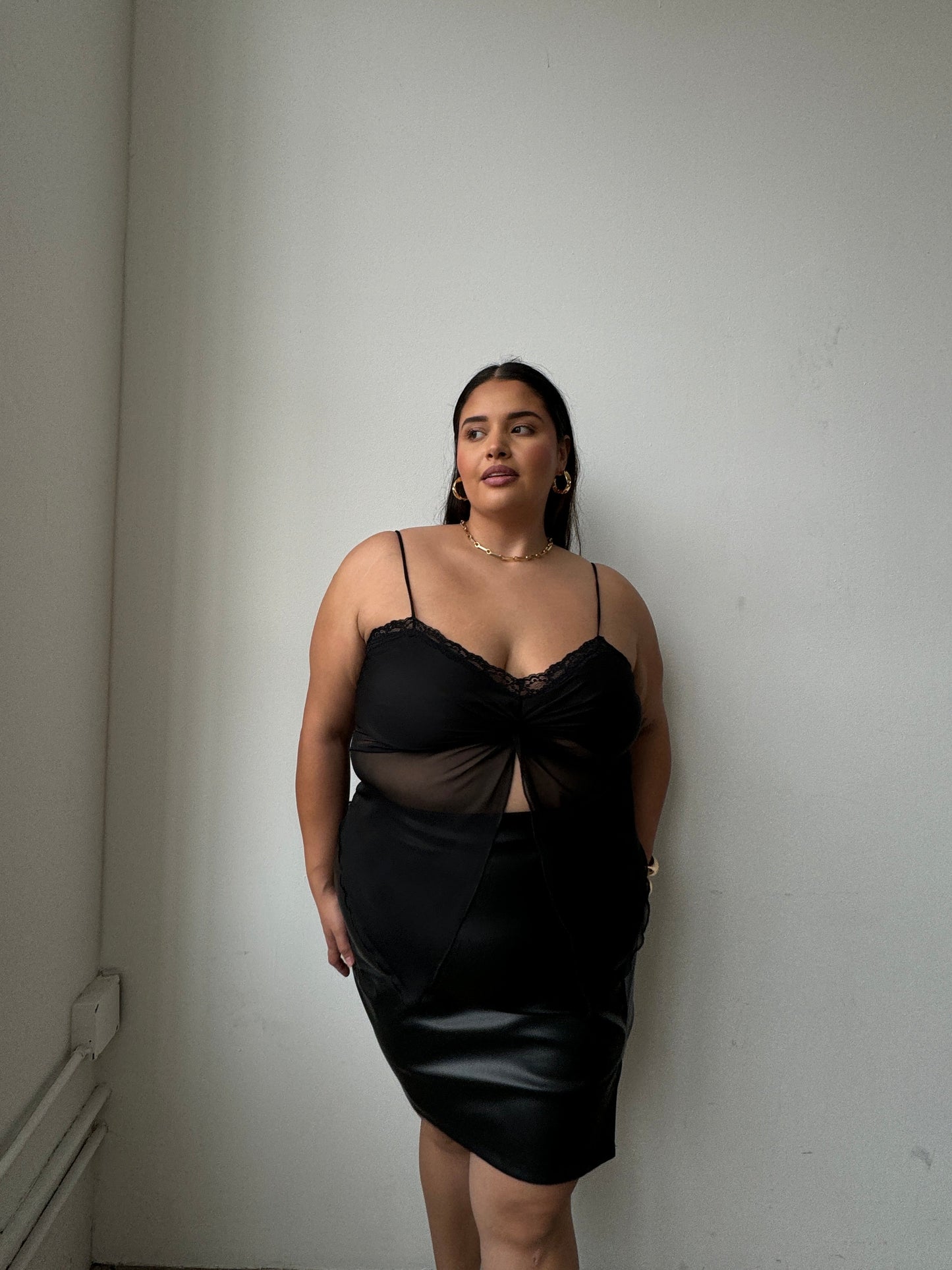 Plus Size Lace Open Front Twist Top