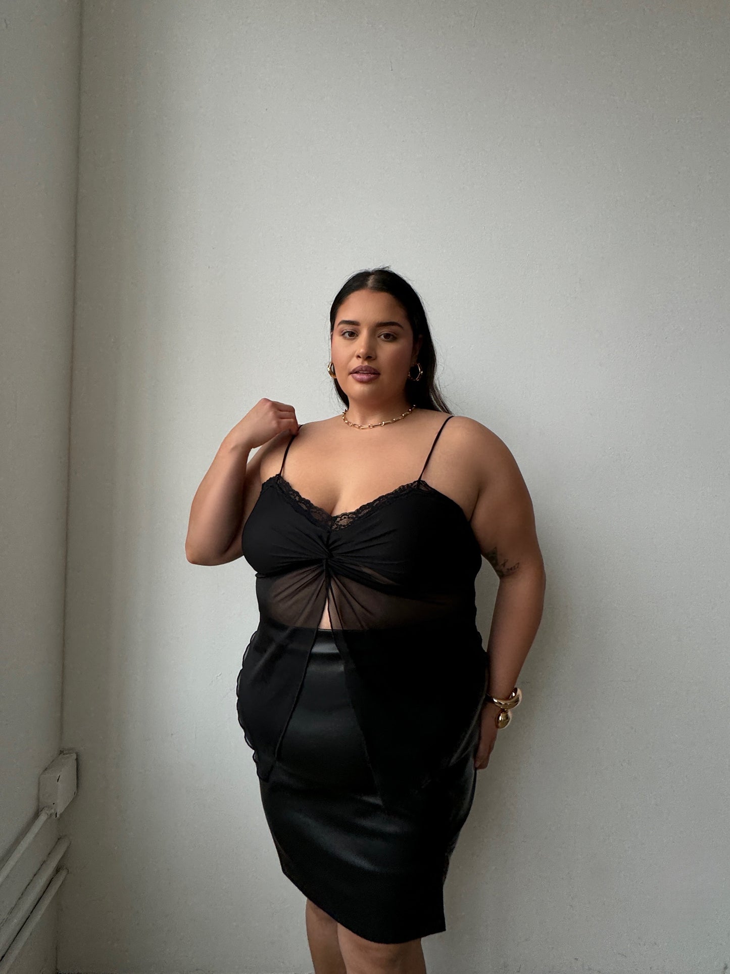 Plus Size Lace Open Front Twist Top