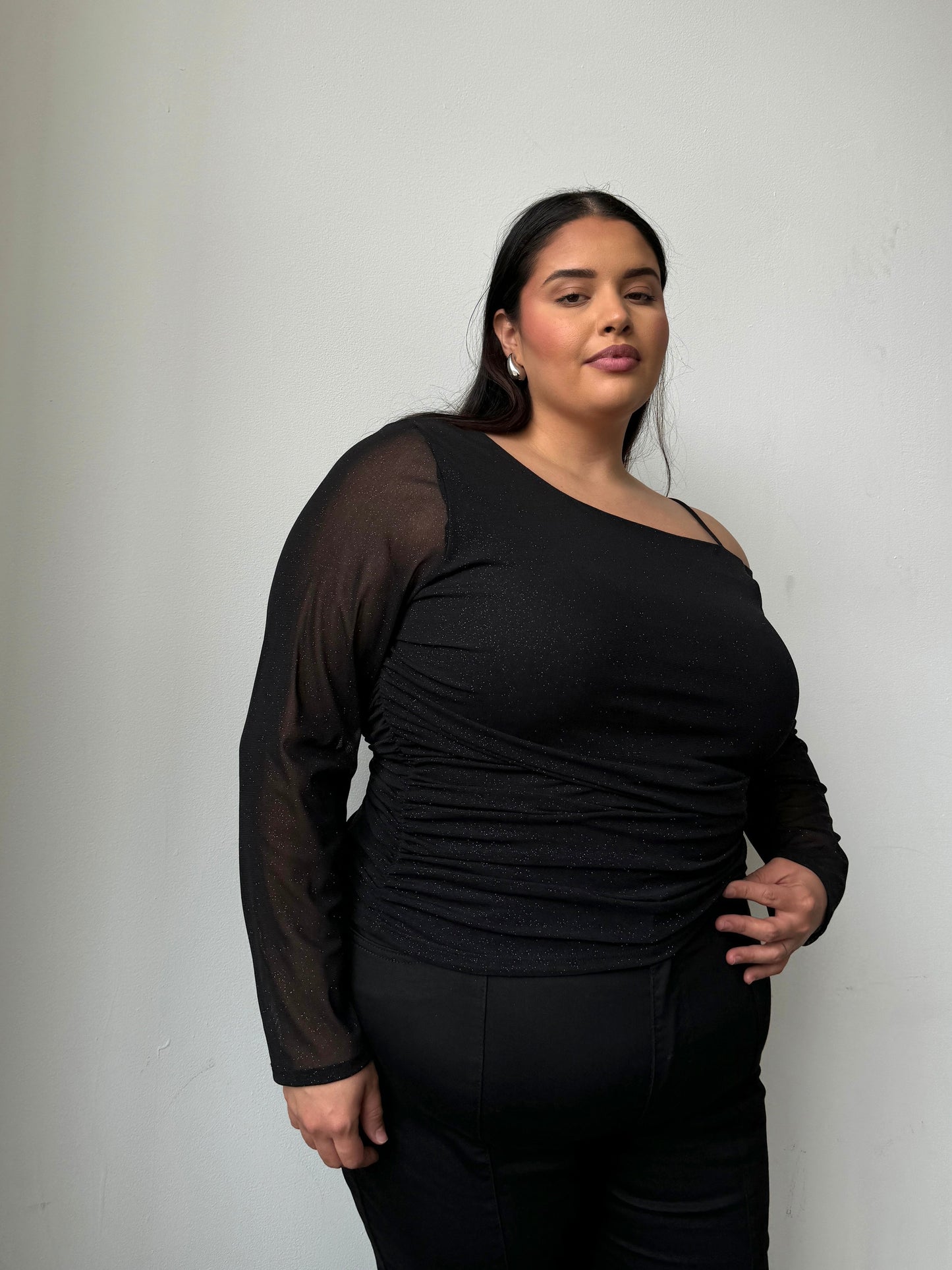 Plus Size One Shoulder Shimmer Top