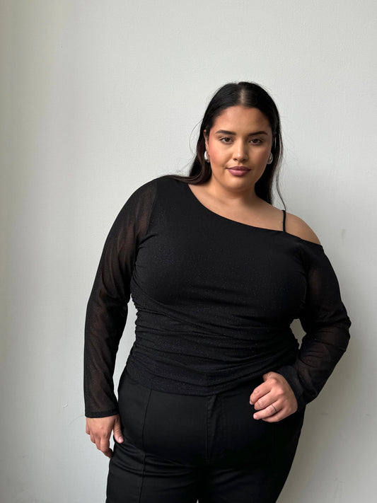 Plus Size One Shoulder Shimmer Top