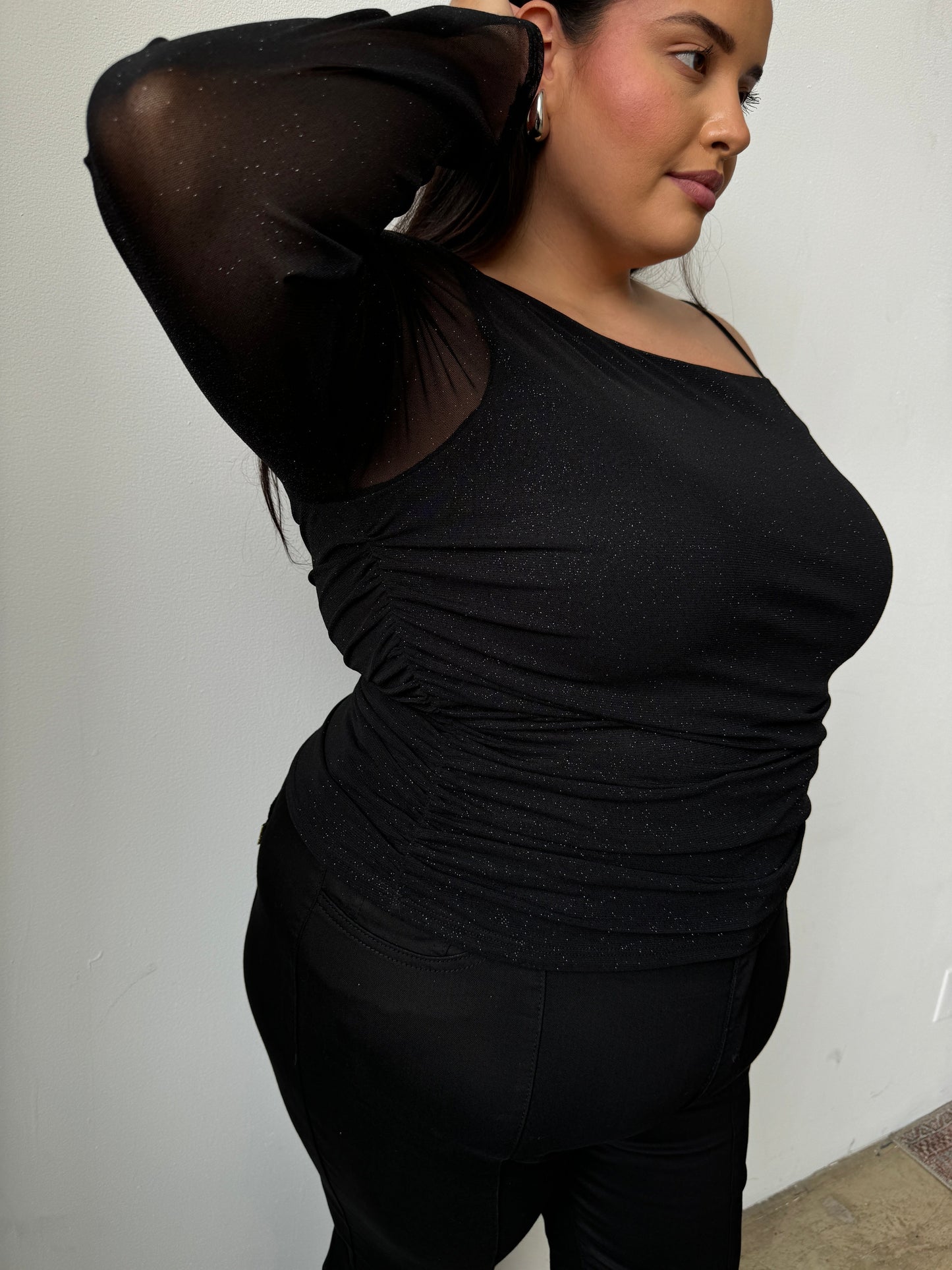 Plus Size One Shoulder Shimmer Top