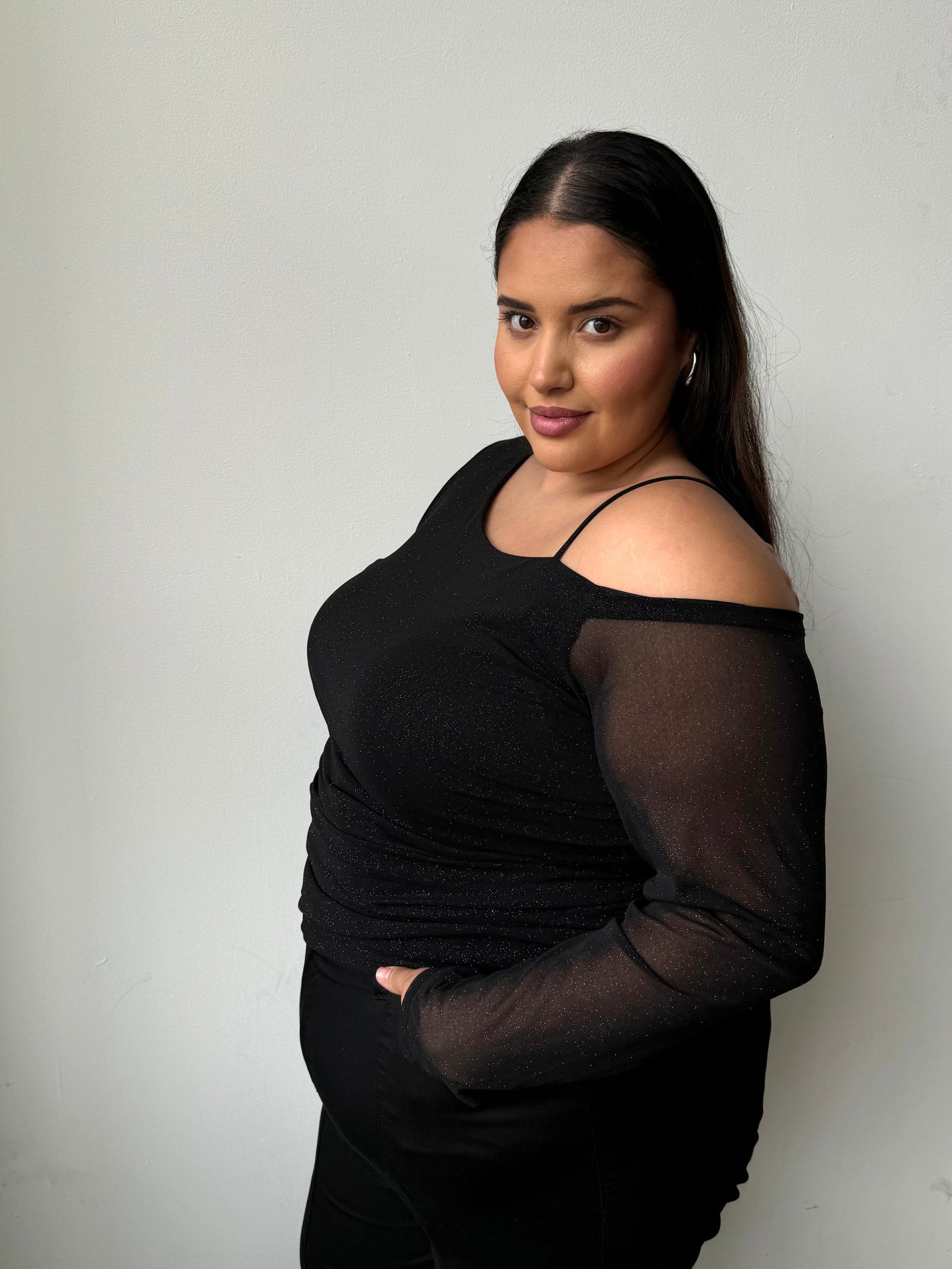 Plus Size One Shoulder Shimmer Top
