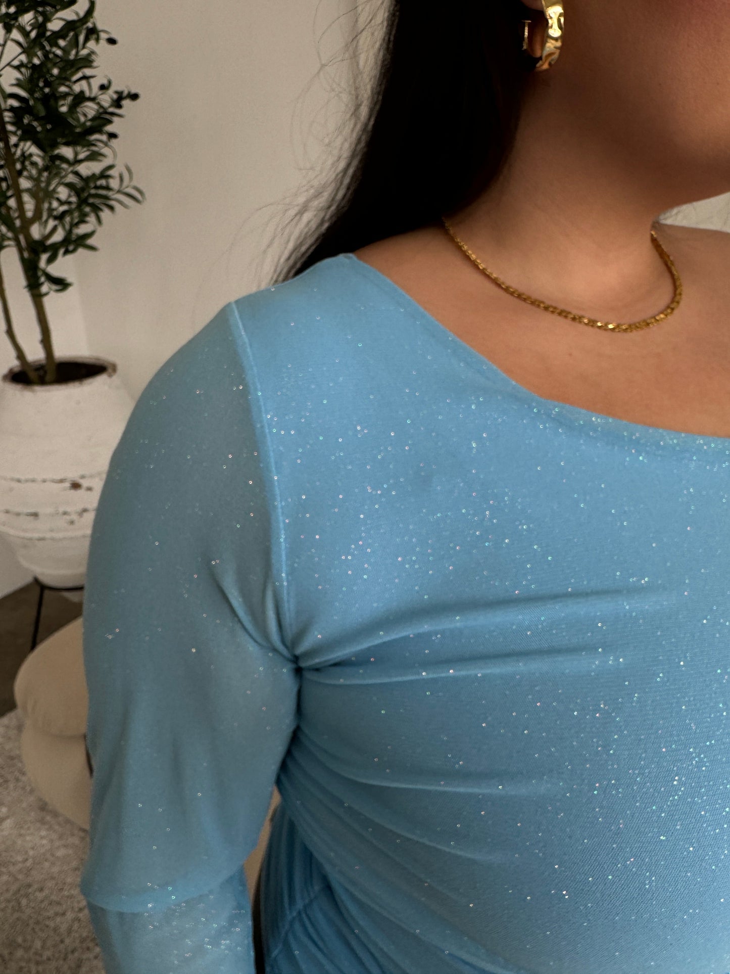 Plus Size One Shoulder Shimmer Top