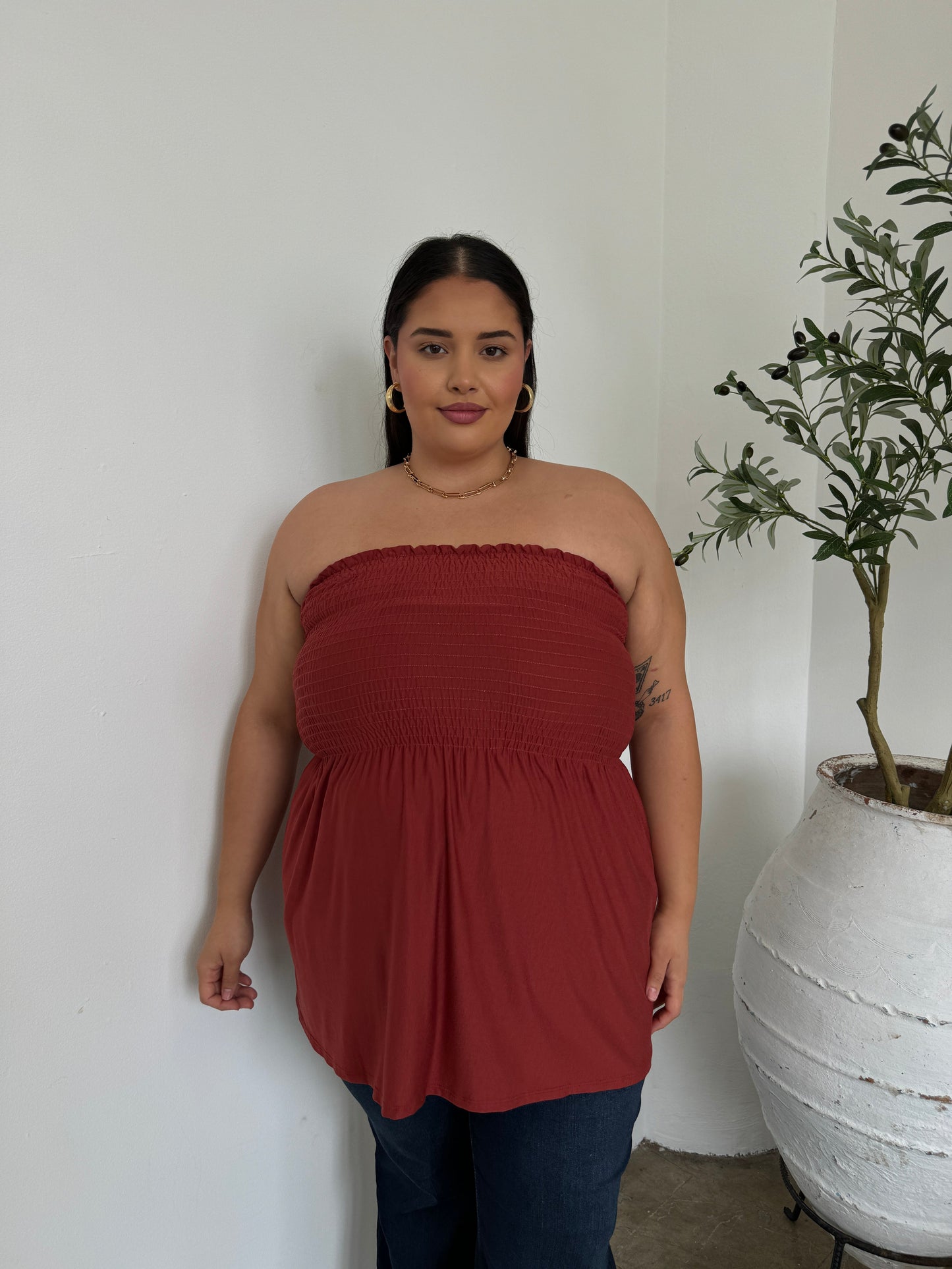 Plus Size Smocked Baby Doll Top
