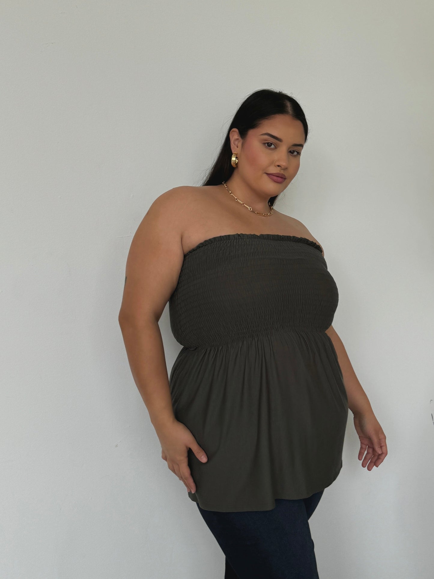 Plus Size Smocked Baby Doll Top
