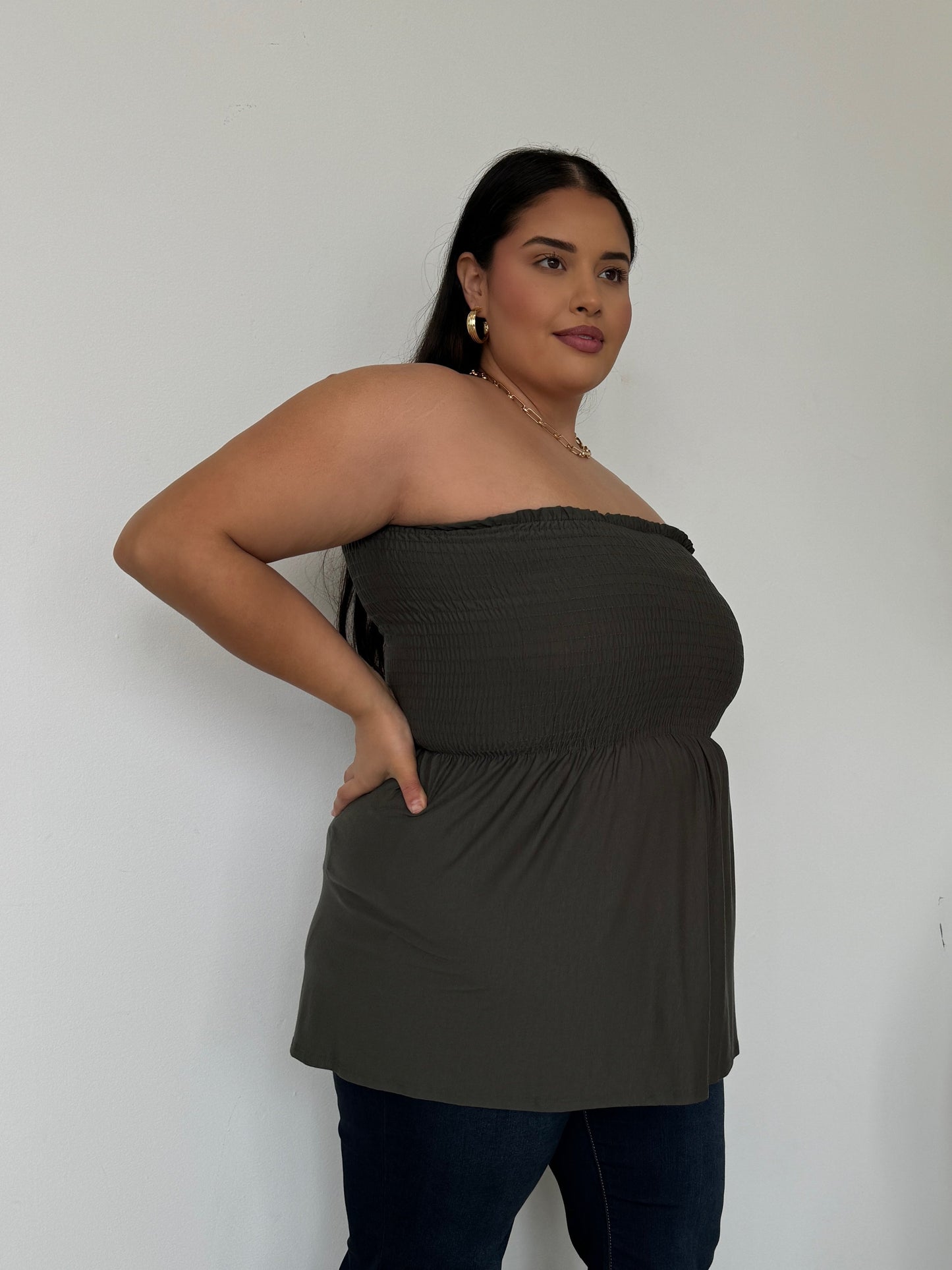 Plus Size Smocked Baby Doll Top