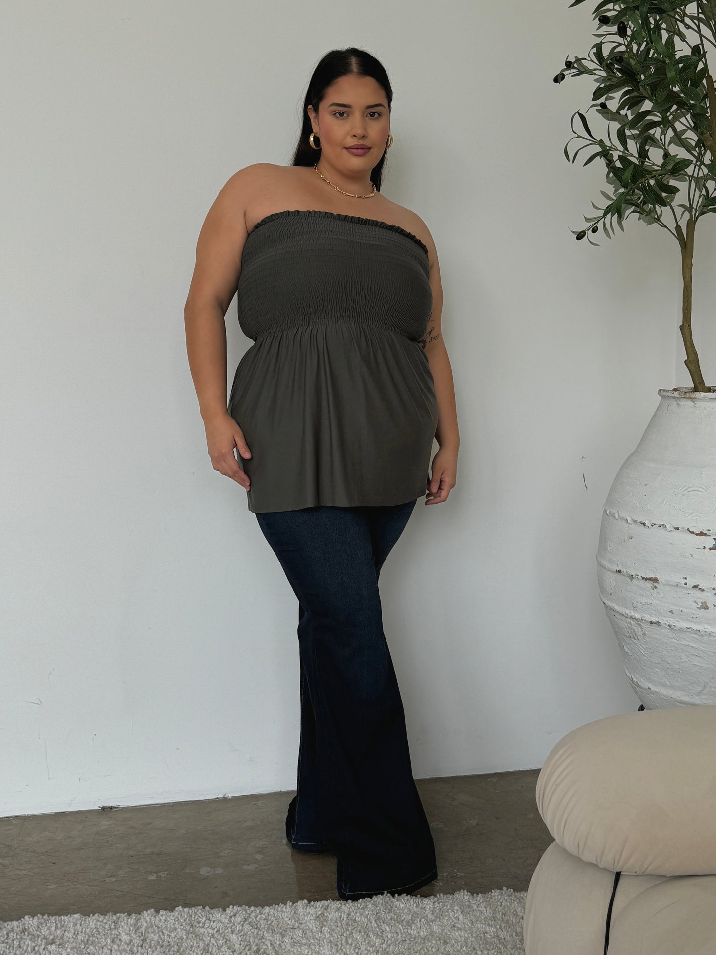 Plus Size Smocked Baby Doll Top