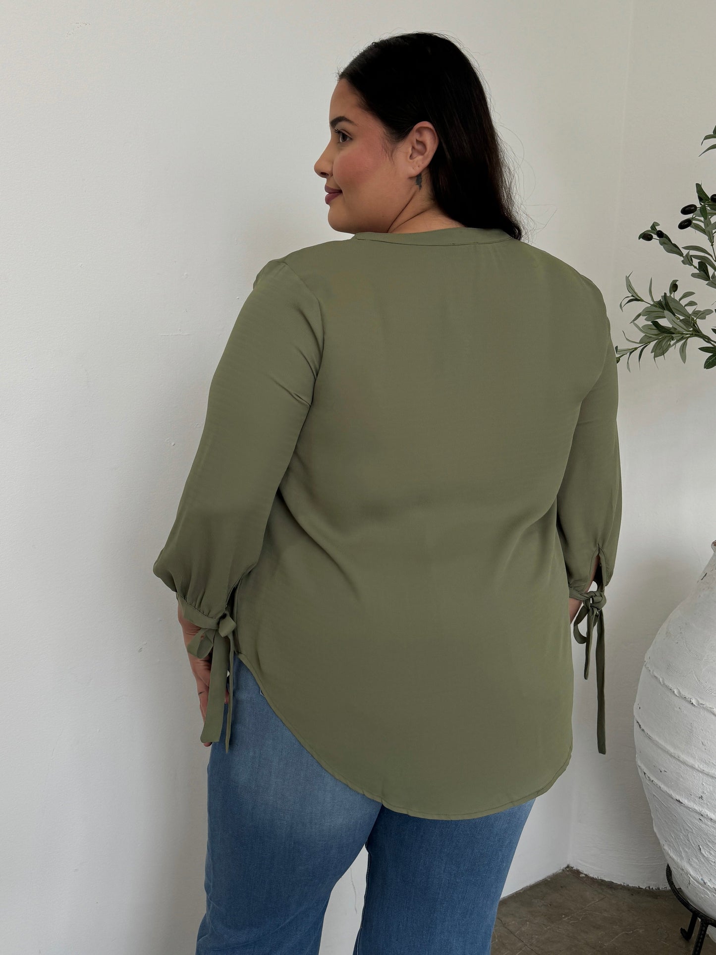 Plus Size Split Neck Flowy Blouse